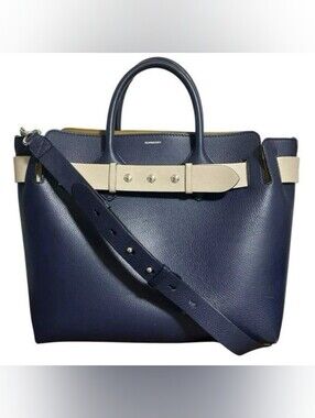 Burberry Marais Calf Skin Navy and Cream Leather Satchel For Trade